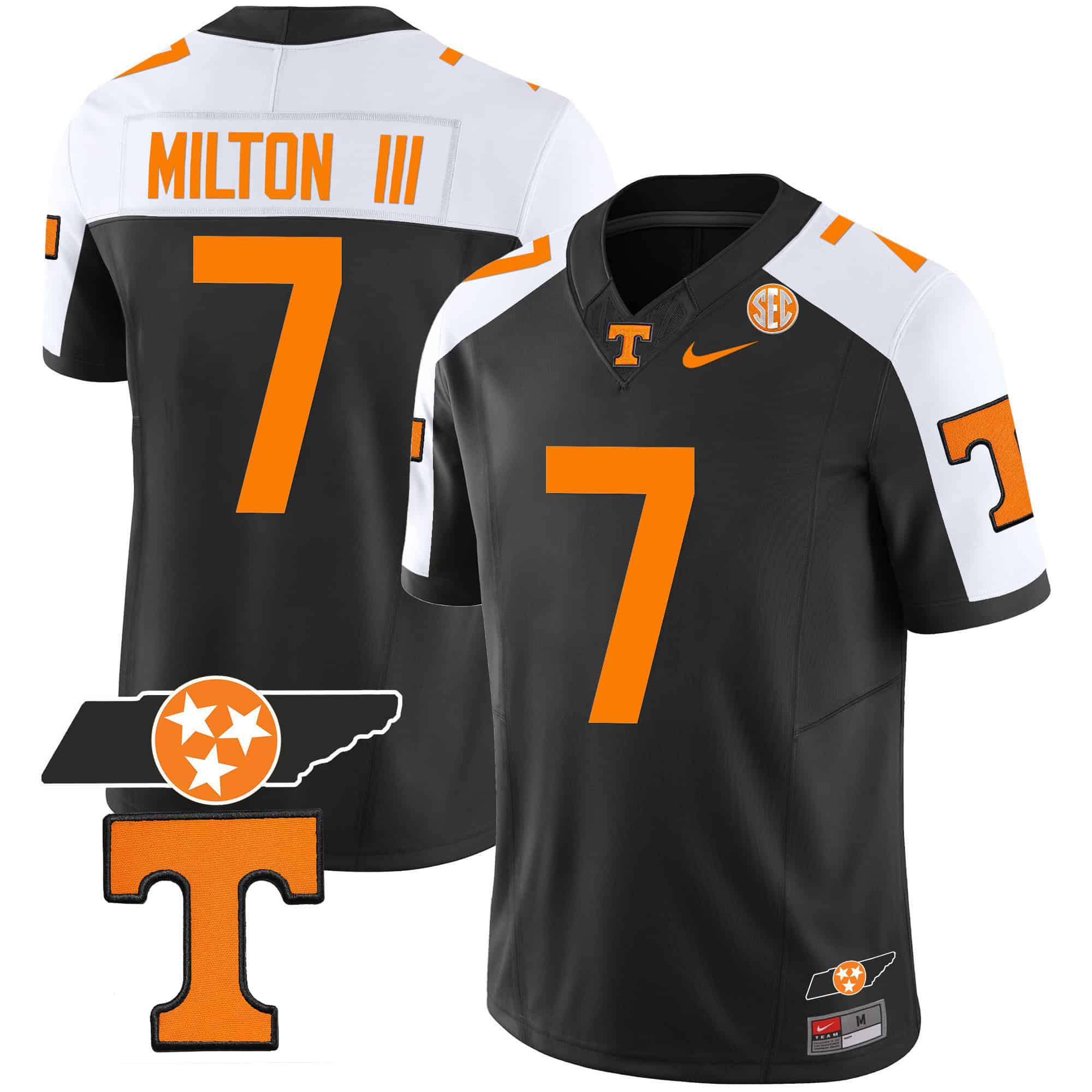 Men Tennessee Volunteers #7 Milton ii Black 2024 Nike Checkerboard & Alternate NCAA Jersey